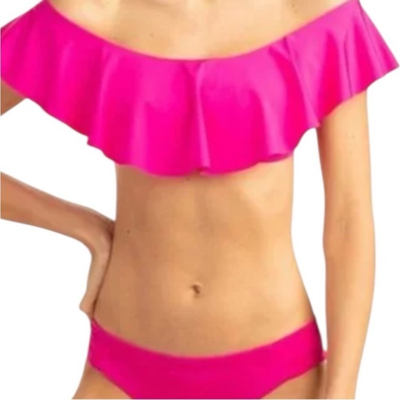 Trina Turk Pink Off-Shoulder Ruffle Bikini Top Size 4 NWT - Picture 1 of 5